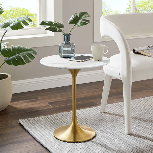 Tulip Marble Side Table - 20" Round, Gold Base