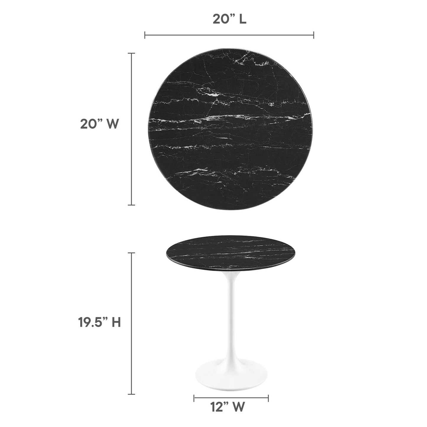 Tulip Marble Side Table - 20" Round, White Base