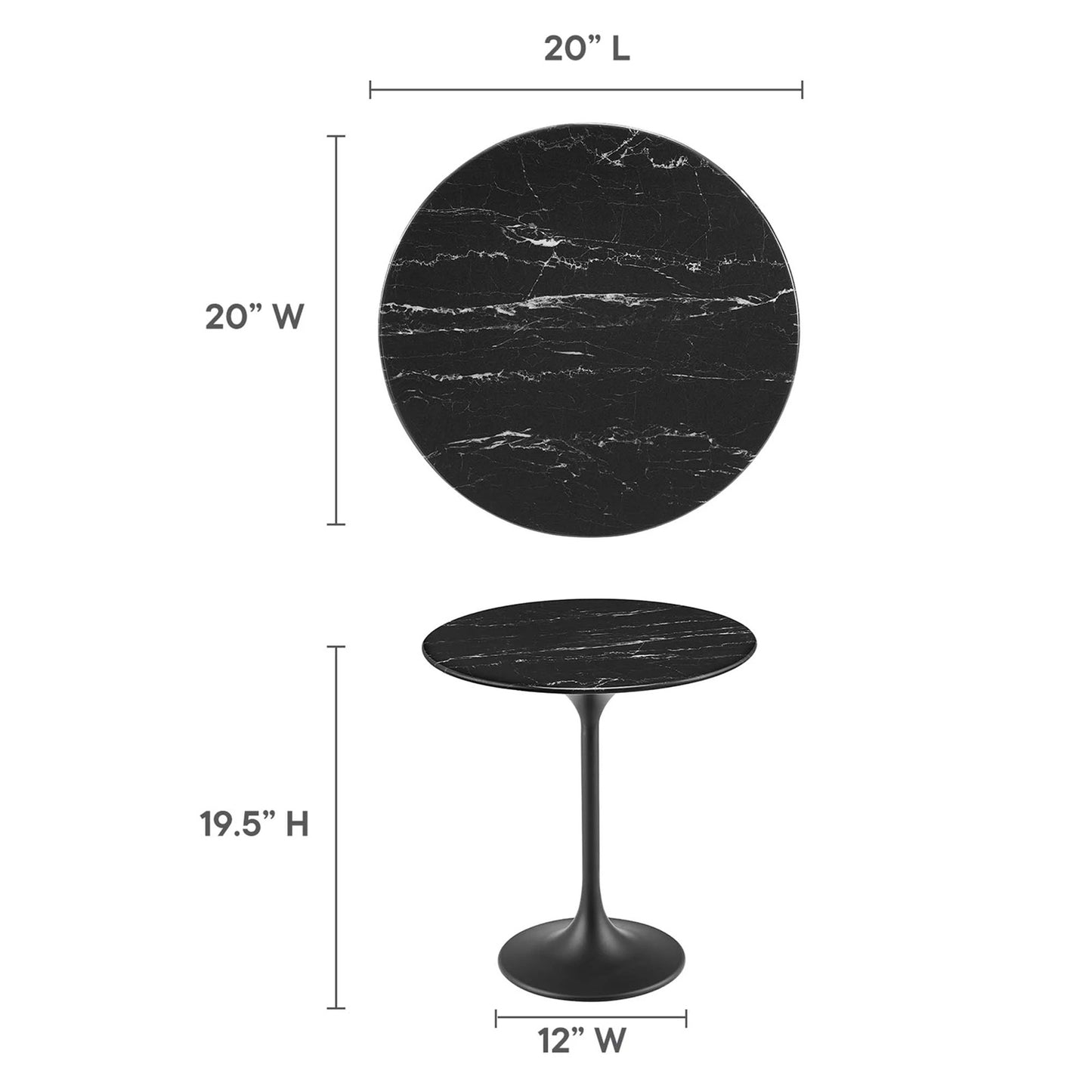 Tulip Marble Side Table - 20" Round, Black
