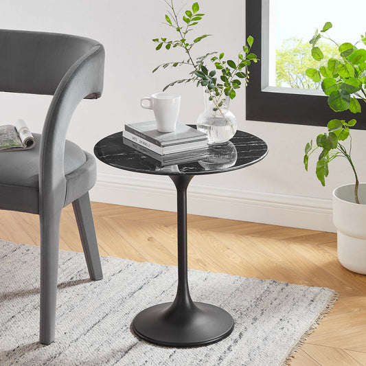 Tulip Marble Side Table - 20" Round, Black