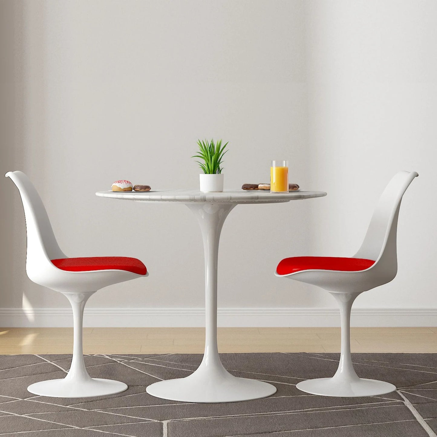 Tulip 32" Marble Dining Table & Chairs Set, Red