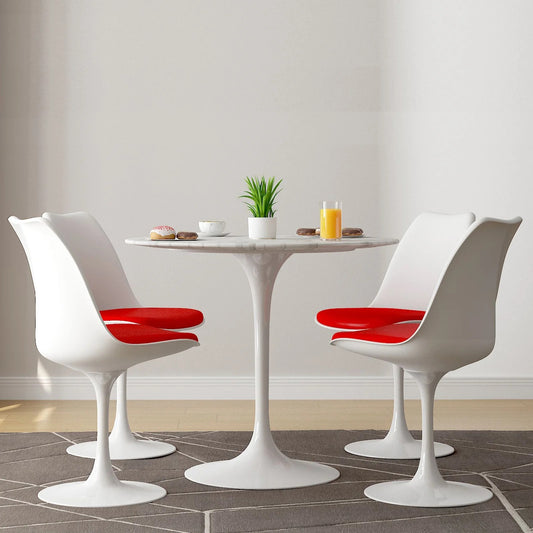 Tulip 32" Marble Dining Table & Chairs Set, Red