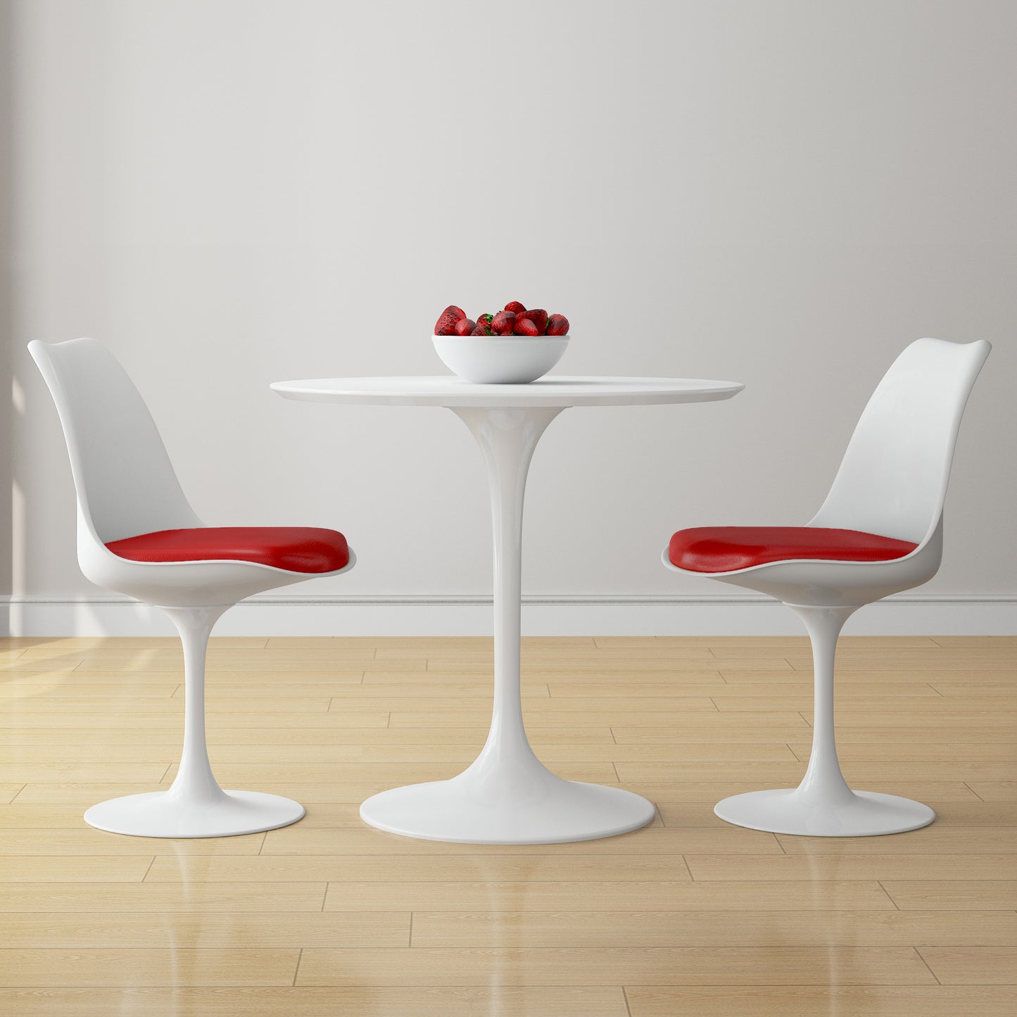 Tulip 32" Fiberglass Dining Table & Chairs Set, Red