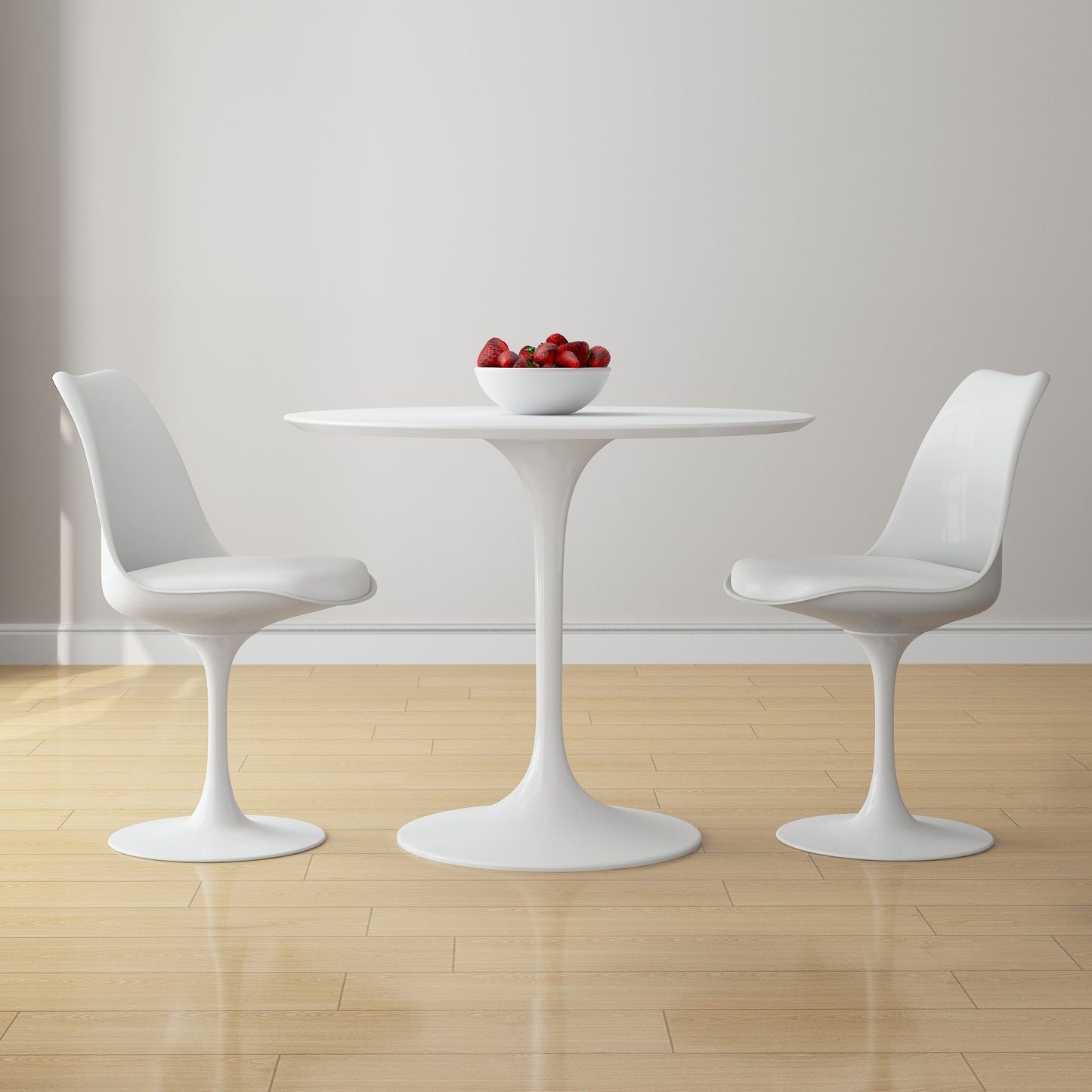 Tulip 36" Fiberglass Dining Table & Chairs Set, White