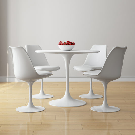 Tulip 36" Fiberglass Dining Table & Chairs Set, White