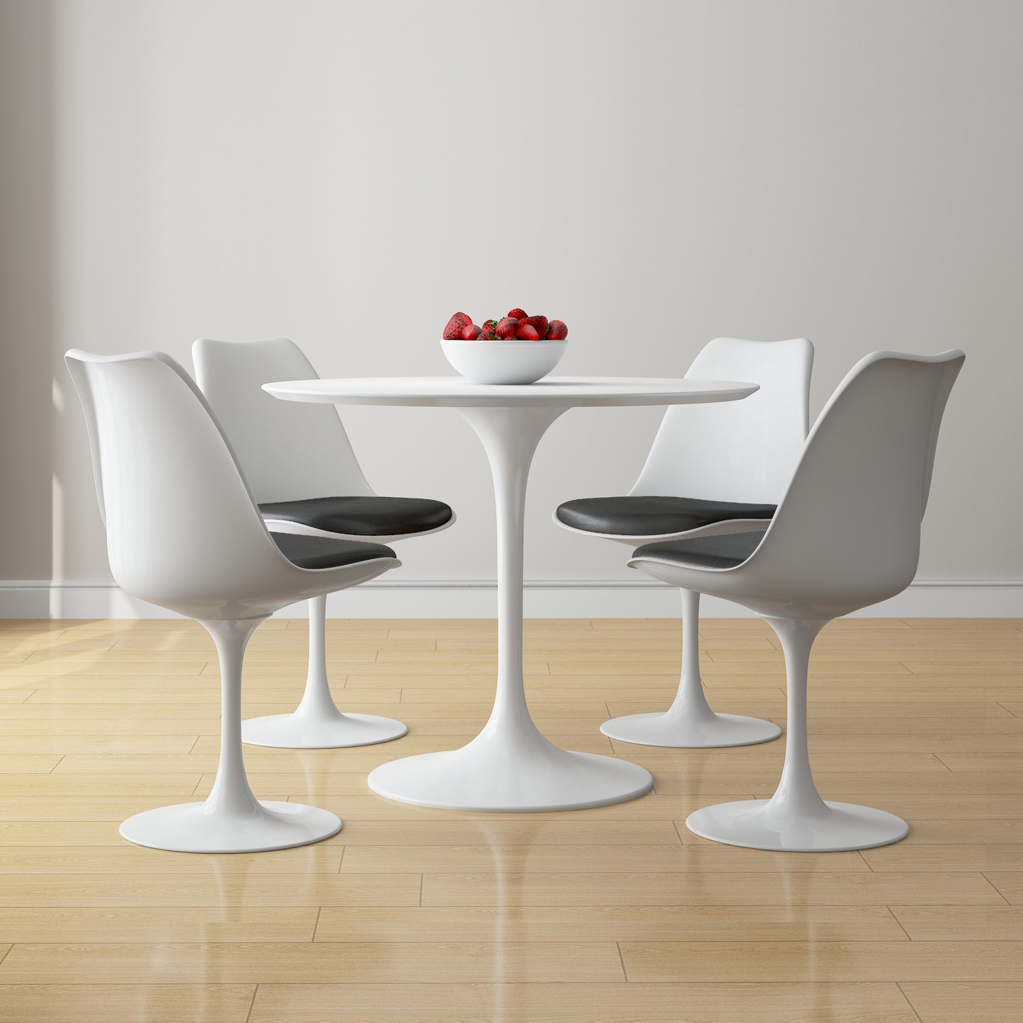 Tulip 36" Fiberglass Dining Table & Chairs Set, Black