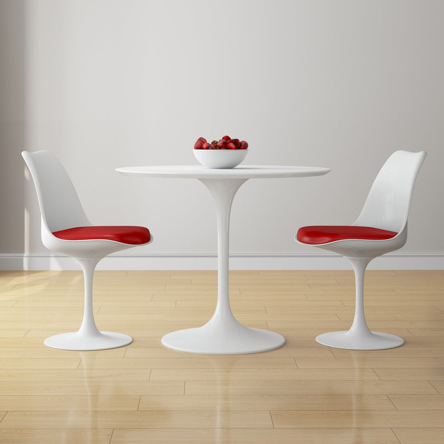 Tulip 36" Fiberglass Dining Table & Chairs Set, Red