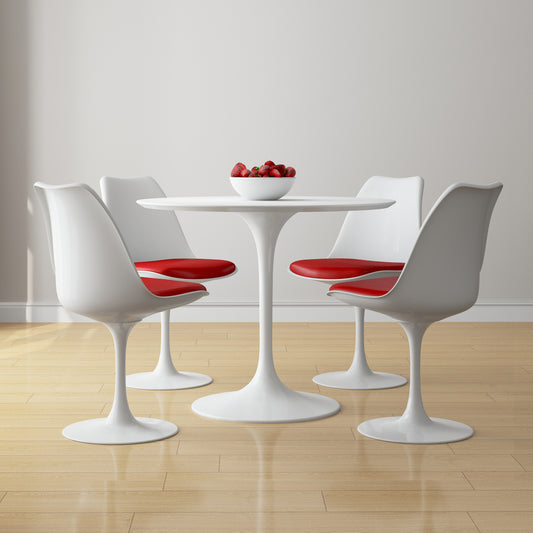 Tulip 36" Fiberglass Dining Table & Chairs Set, Red