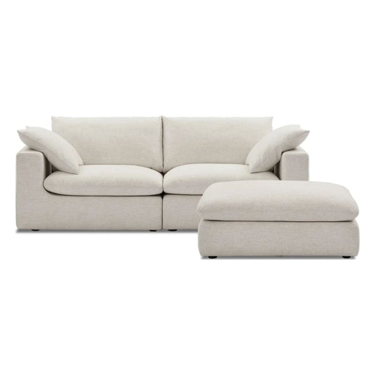 Duke 84" Deep Seat Sectional Sofa With Ottoman, 2 Seater, White