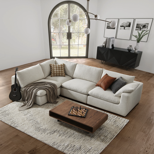Duke 154" Deep Seat Sectional Sofa, 4 Seater, White