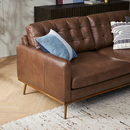 Loft Mid-century Deep Seat Sofa, Tan | 7 Feet PU Leather