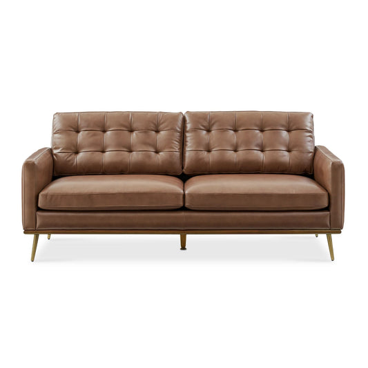 Loft Mid-century Deep Seat Sofa, Tan | 7 Feet  Italian Leather