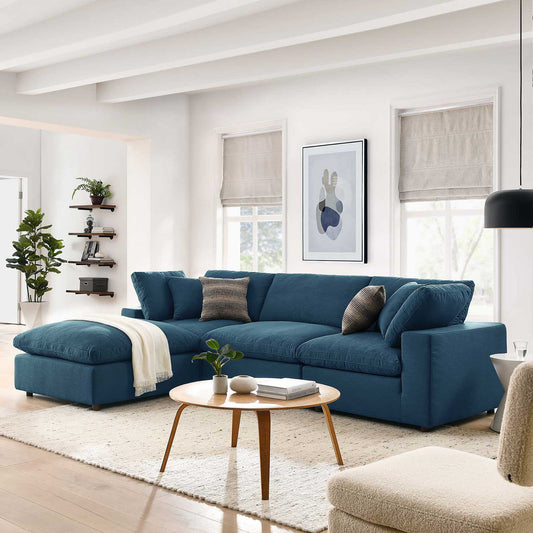 Haven 3 Seater Sectional Sofa With Ottoman, Azure
