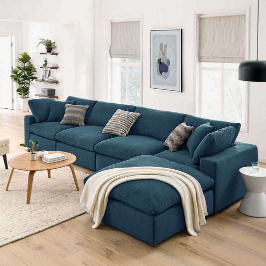 Haven 4 Seater Sectional Sofa With Ottoman, Azure