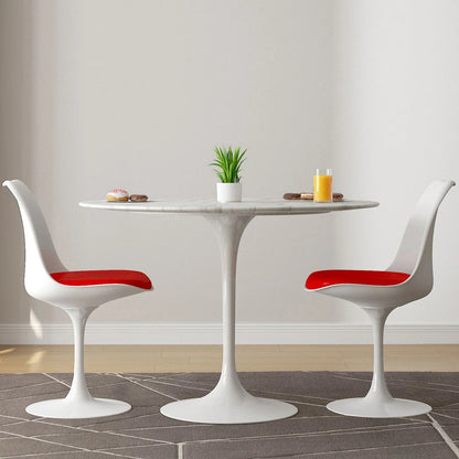 Tulip 40" Marble Dining Table & Chairs Set, Red