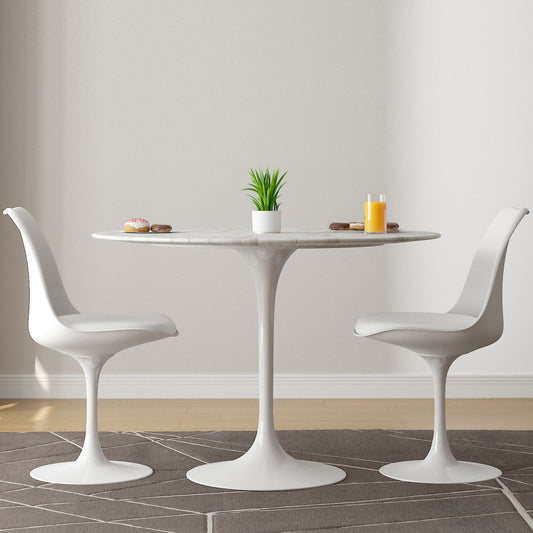 Tulip 40" Marble Dining Table & Chairs Set, White