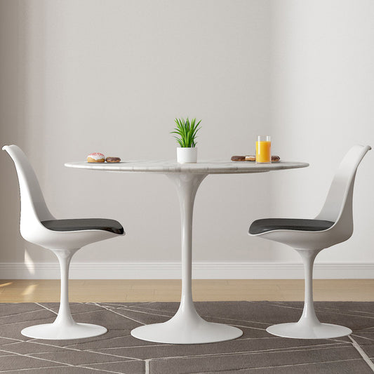 Tulip 40" Marble Dining Table & Chairs Set, Black