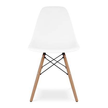 Tulip 48" Fiberglass Dining Table & Wood Leg Chairs Set, White