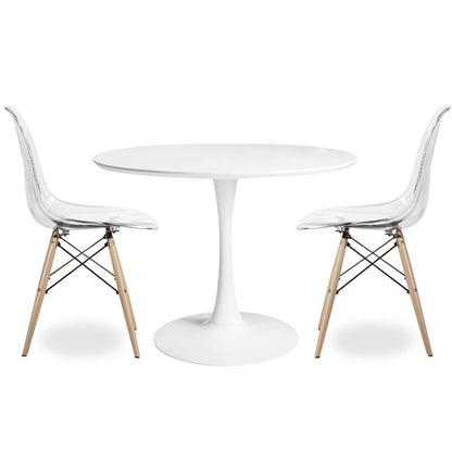 Tulip 36" Round Wood Dining Table Set, Clear
