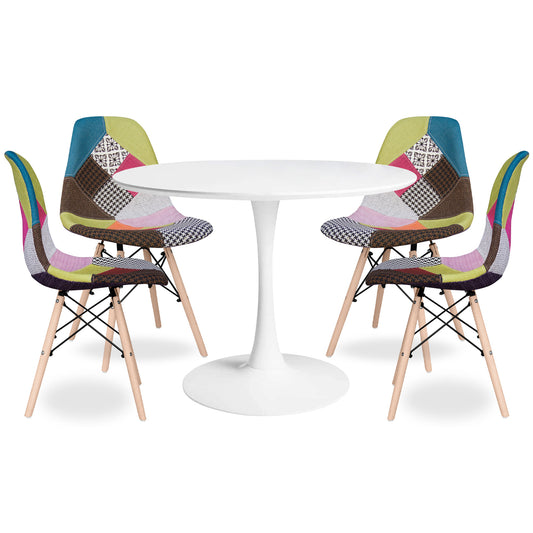 Tulip 36" Round Wood Dining Table Set, Multi