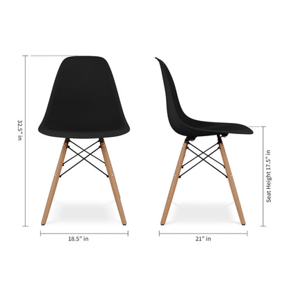 Tulip 32" Fiberglass Dining Table & Wood Leg Chairs Set, Black