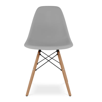 Tulip 32" Fiberglass Dining Table & Wood Leg Chairs Set, Gray