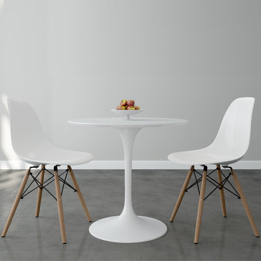 Tulip 32" Fiberglass Dining Table & Wood Leg Chairs Set, White