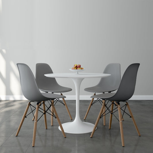 Tulip 36" Fiberglass Dining Table & Wood Leg Chairs Set, Gray