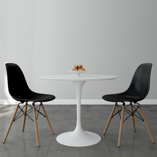 Tulip 36" Fiberglass Dining Table & Wood Leg Chairs Set, Black