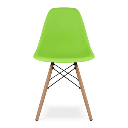 Tulip 36" Fiberglass Dining Table & Wood Leg Chairs Set, Green