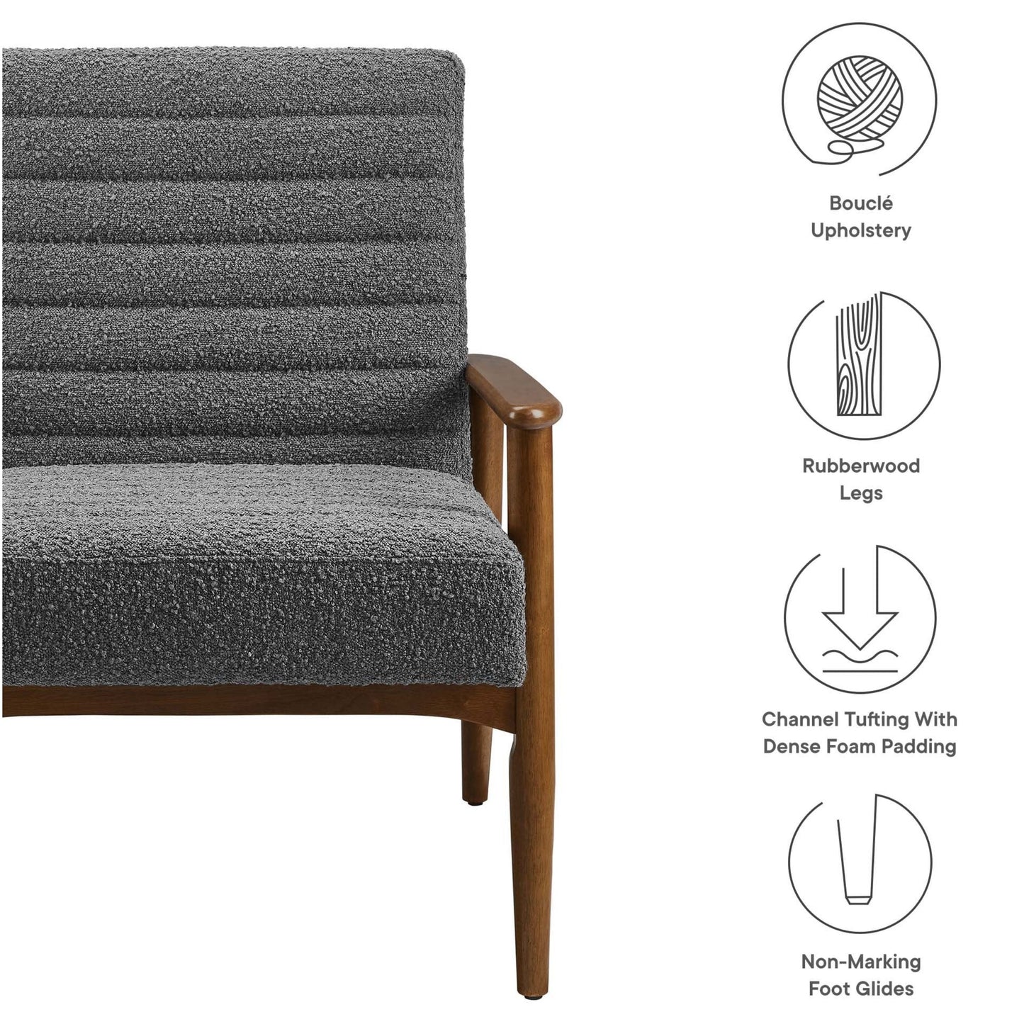 Zain Boucle Lounge Chair, Charcoal