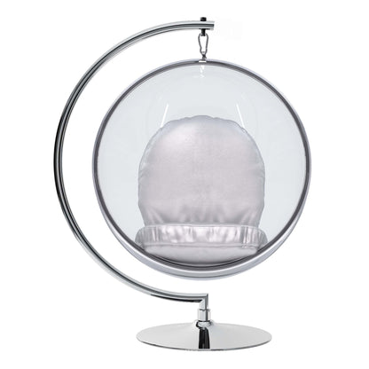 Hanging Bubble Chair With Stand, Silver Cushions
