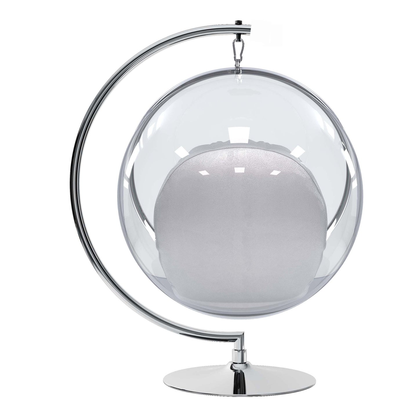Hanging Bubble Chair With Stand, Silver Cushions