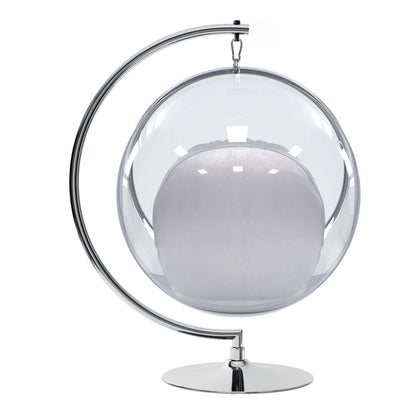 Hanging Bubble Chair With Stand, Silver Cushions