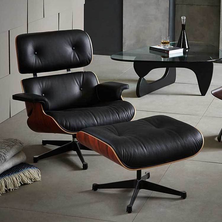 Vita Leather Lounge Chair & Ottoman, Black