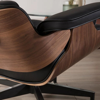 Vita Leather Lounge Chair & Ottoman, Black