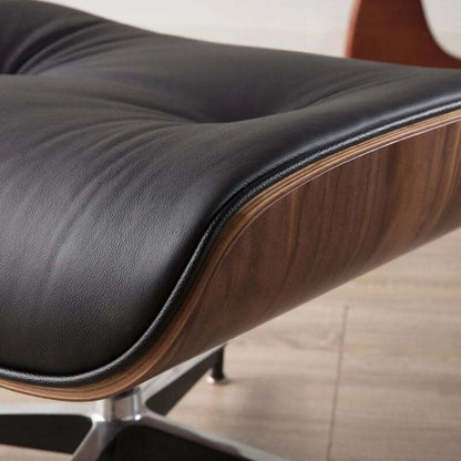 Vita Leather Lounge Chair & Ottoman, Black