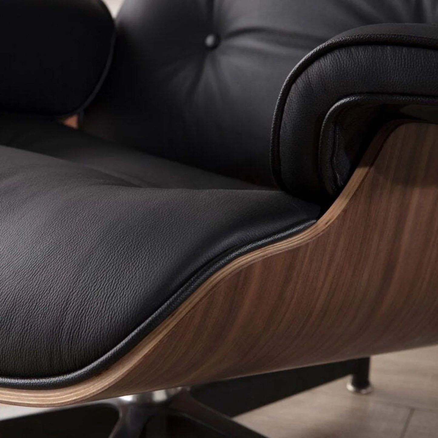 Vita Leather Lounge Chair & Ottoman, Black