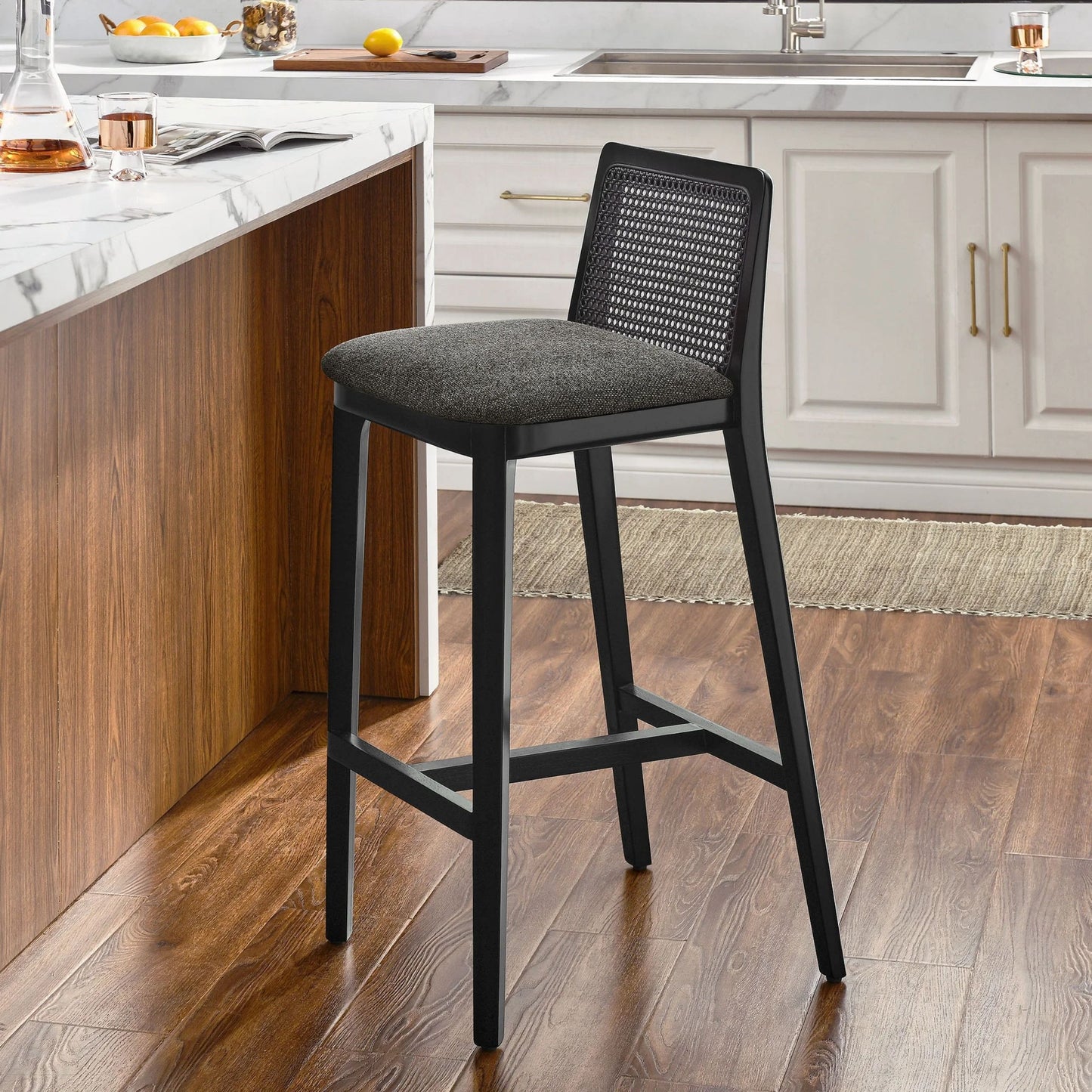 Mona Fabric Bar Stool, Black