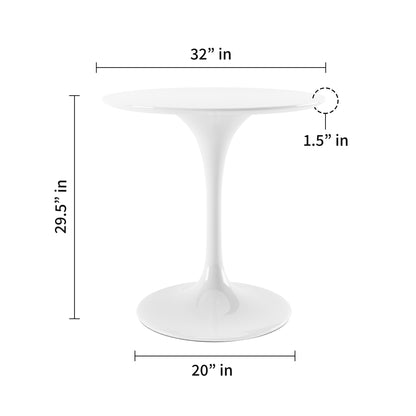 Tulip Fiberglass Dining Table, 32" Round White