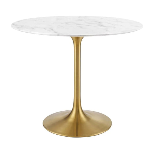 Tulip Marble Dining Table - 36" Round, Gold Base