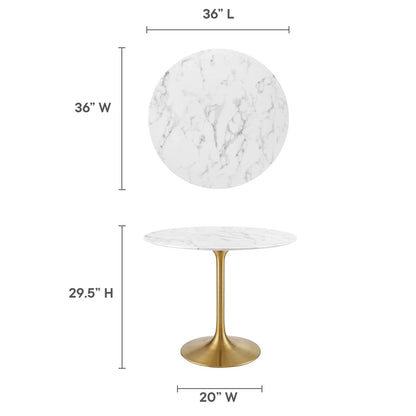 Tulip Marble Dining Table - 36" Round, Gold Base