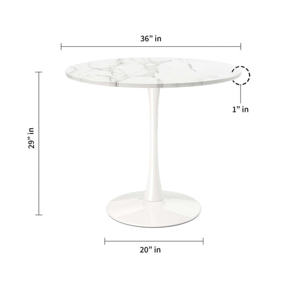 Tulip Wood Top Dining Table 36" Round - Marble Finish