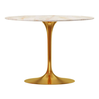 Tulip Onyx Marble Dining Table - 40" Round, Gold Base