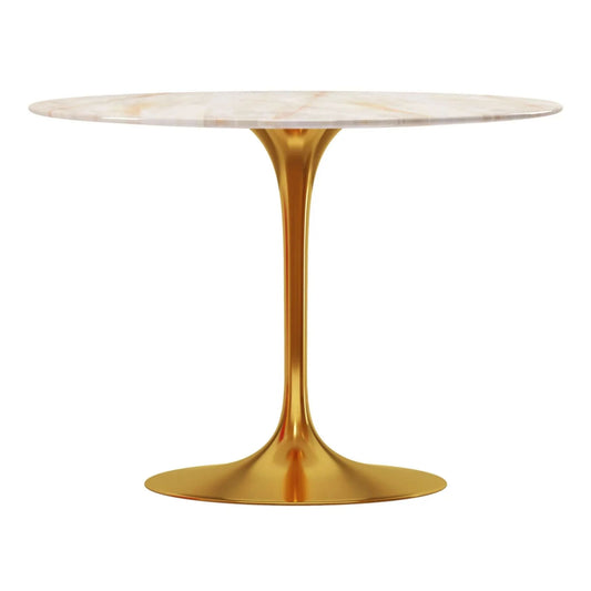 Tulip Onyx Marble Dining Table - 40" Round, Gold Base