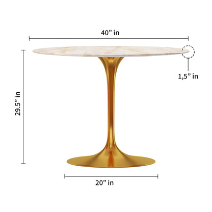 Tulip Onyx Marble Dining Table - 40" Round, Gold Base