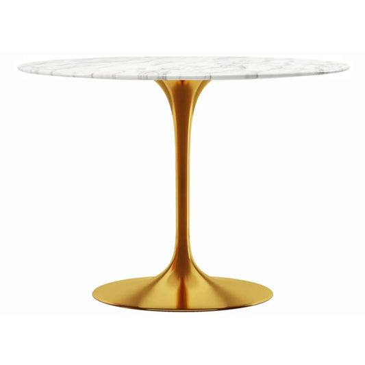 Tulip Marble Dining Table - 40" Round, Gold Base