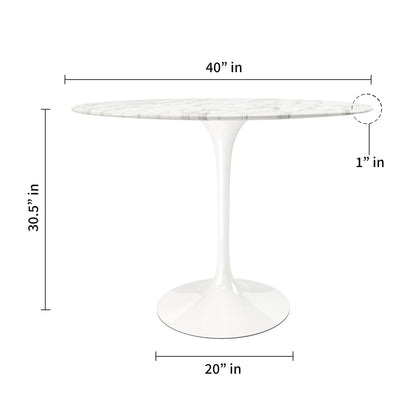 Tulip Marble Dining Table - 40" Round White