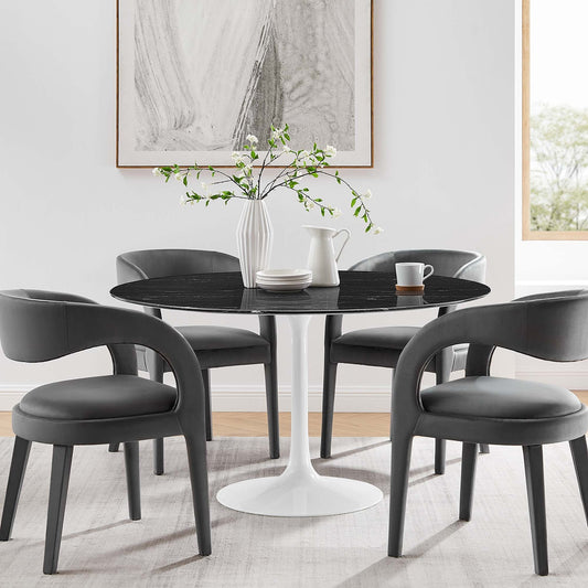 Tulip Marble Dining Table, 54" Round White Base