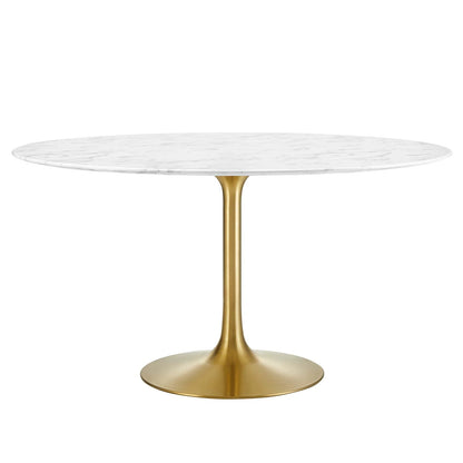 Tulip Marble Dining Table, 54" Round, Gold Base